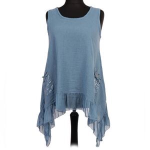 Made In Italy Livid Sleeveless Silk Hem Tunic Top With Sequin Pockets Size M